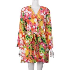 NWT DIANE VON FURSTENBERG Vintage Top S Silk Print Oversized Button Up Tie Belt